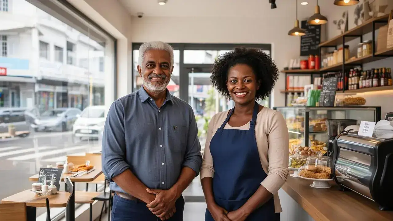 Entrepreneurs réunionnais d'origines diverses dans leur commerce à Saint-Denis