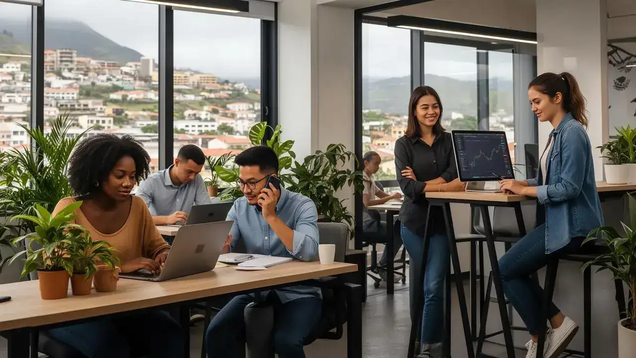 Jeunes professionnels réunionnais dans un espace de coworking moderne